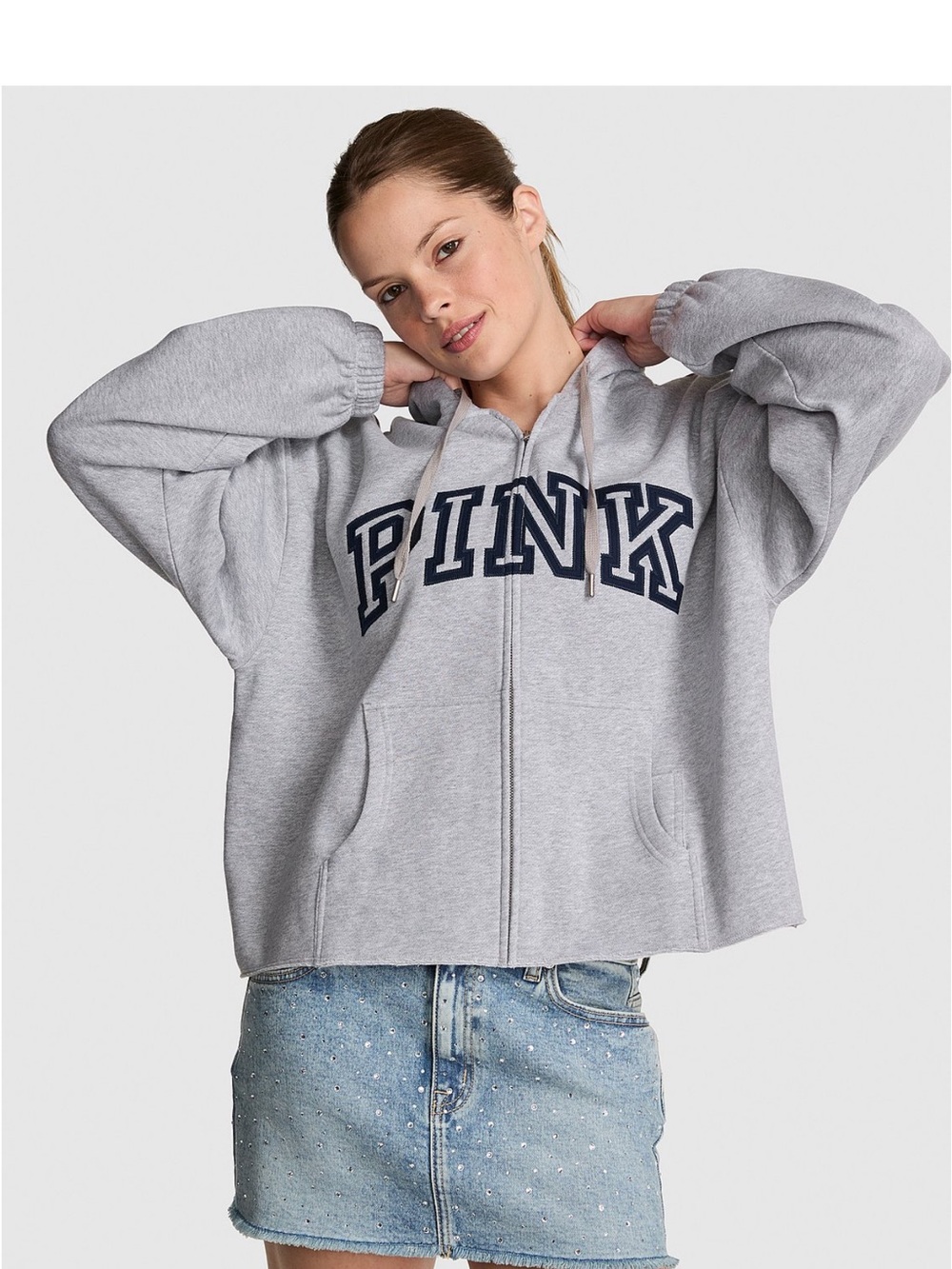 PINK Victoria's Secret Campus Fleece Raw-Cut Full Zip Hoodie NWOT